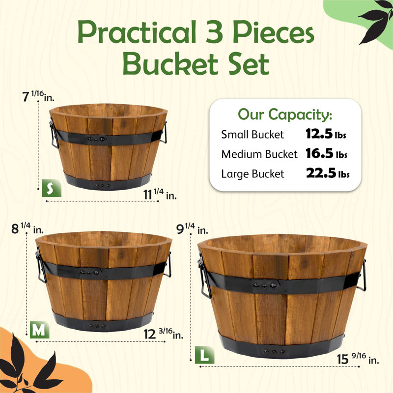 Ensemble de 3 pots de fleurs tonneaux ronds Bostow, Brun