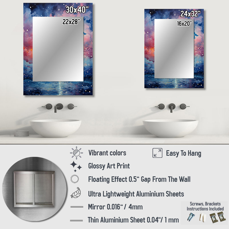 «Colorful Sky Photo Ethereal Illusion I - Miroir décoratif ciel, miroir mural traditionnel, impression sur métal