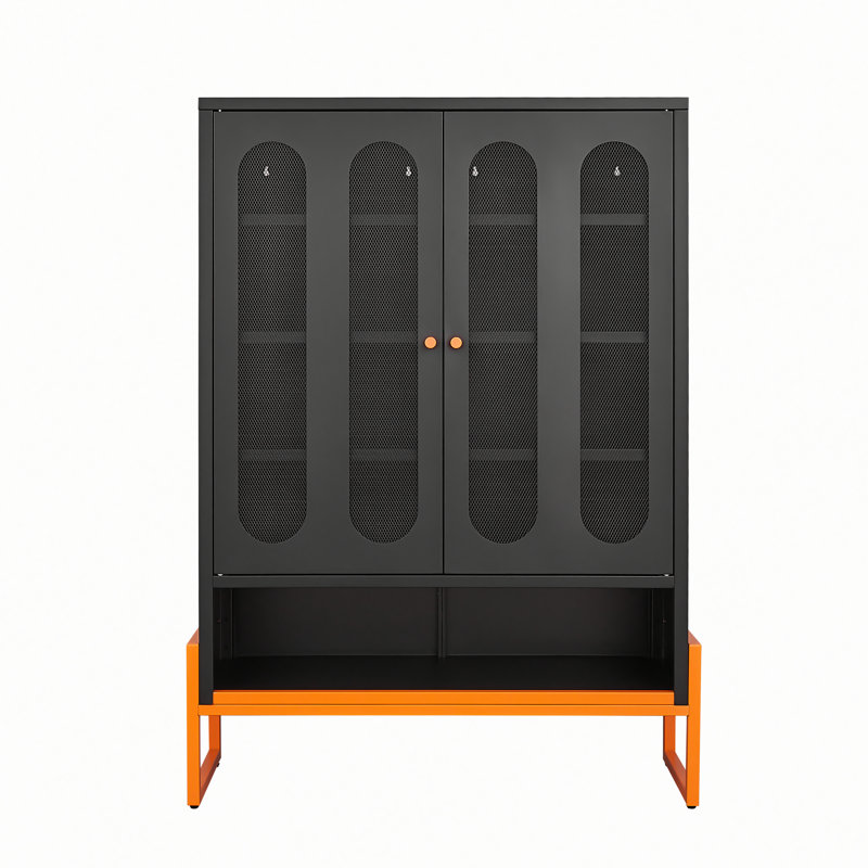 Armoire de rangement pour chaussures autoportante avec portes réglables en filet, Noir