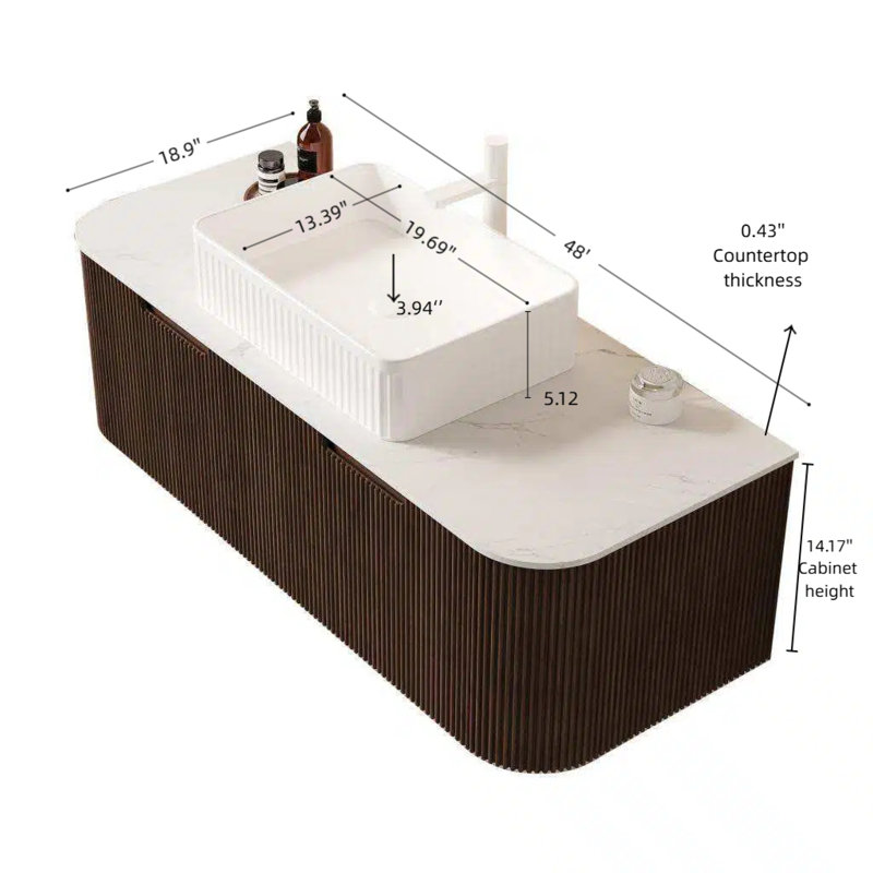 Dessus de meuble-lavabo 48 po, Noyer foncé, L 48 po