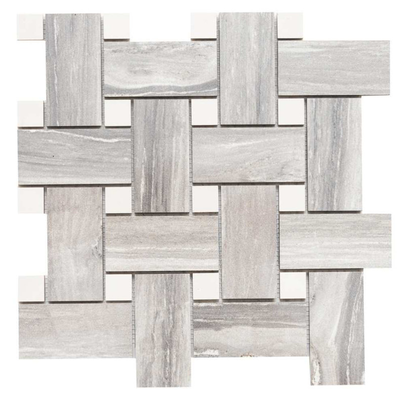 Stately Basketweave 13" x 13" Porcelain Brick Joint Wall & Floor Tile, Gray