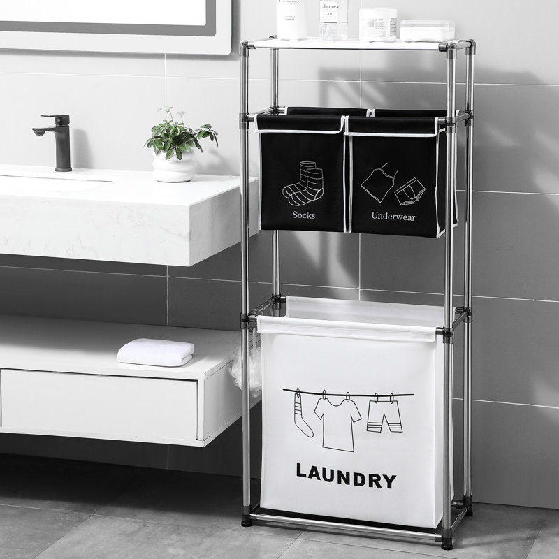 100L Capacity Laundry Sorter, 3 Tier, Waterproof , Iron Frame, Suitable For Family Hamper With Pull-Out Bags, Neatness