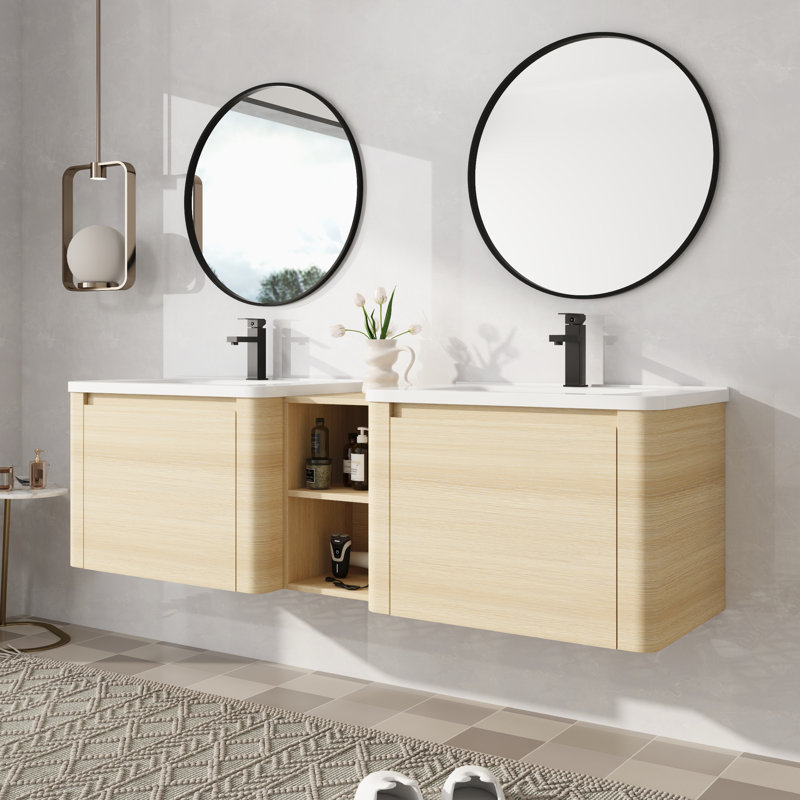 Meuble-lavabo double 68 po avec comptoir en céramique, 68"
