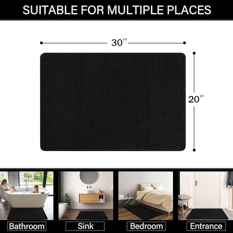 Tapis de bain de luxe à poils longs, tapis de bain antidérapant lavable pour la douche de la salle de bain, tapis moelleux moelleux absorbants en chenille