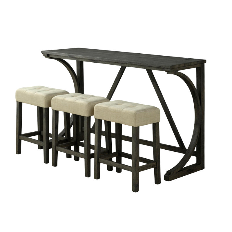 Table de salle à manger contemporaine avec et -c, siège, tabourets 3pc brun et beige pour la pièce rectangulaire, coussins, style transitionnel