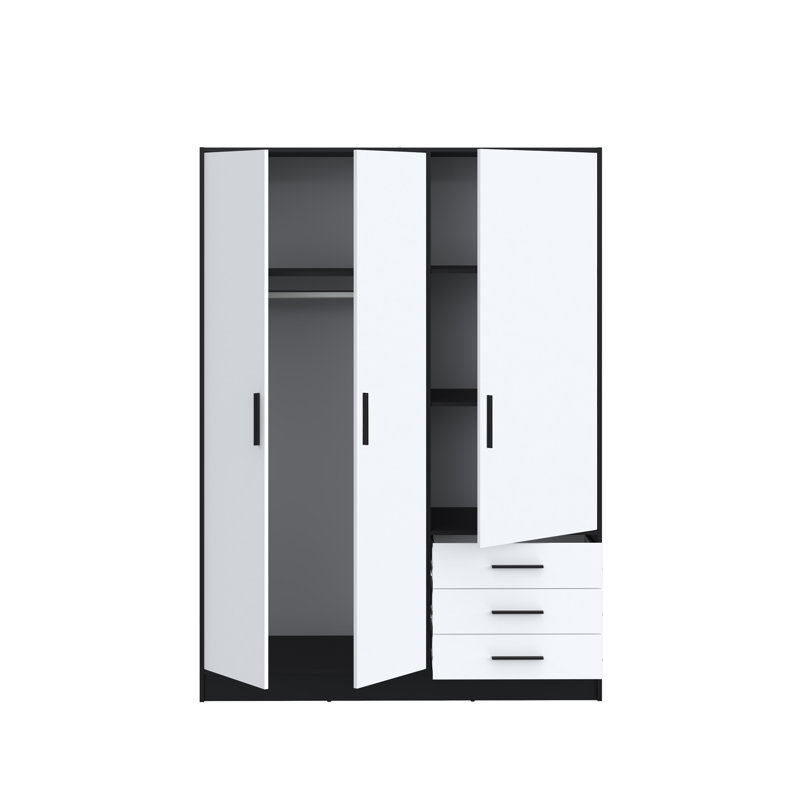 Ingram 3 Door Wardrobe, Matt Black/Matt White
