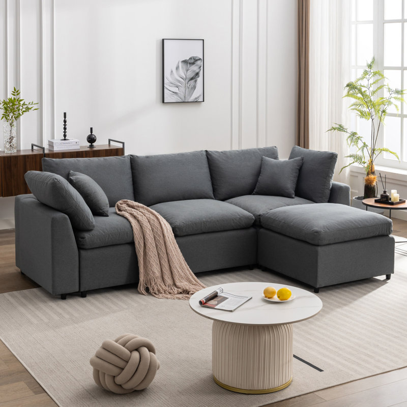 Canapé modulaire rembourré rembourré en duvet Modern Canapé, canapé en L avec méridienne réversible, Gris foncé