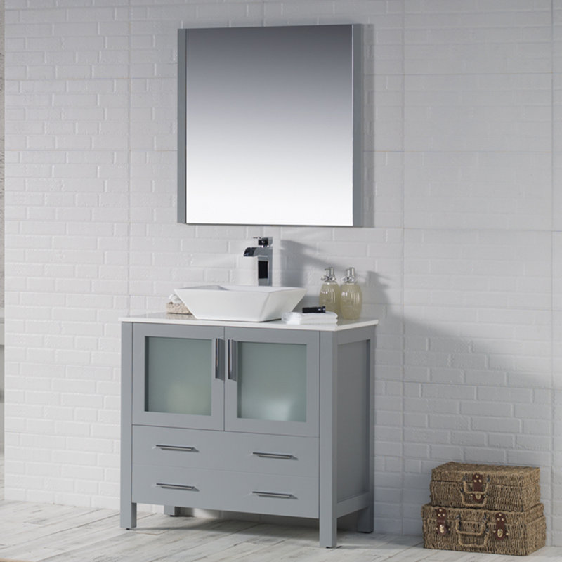 Ensemble de meuble-lavabo simple 36 po Mance, Gris métal