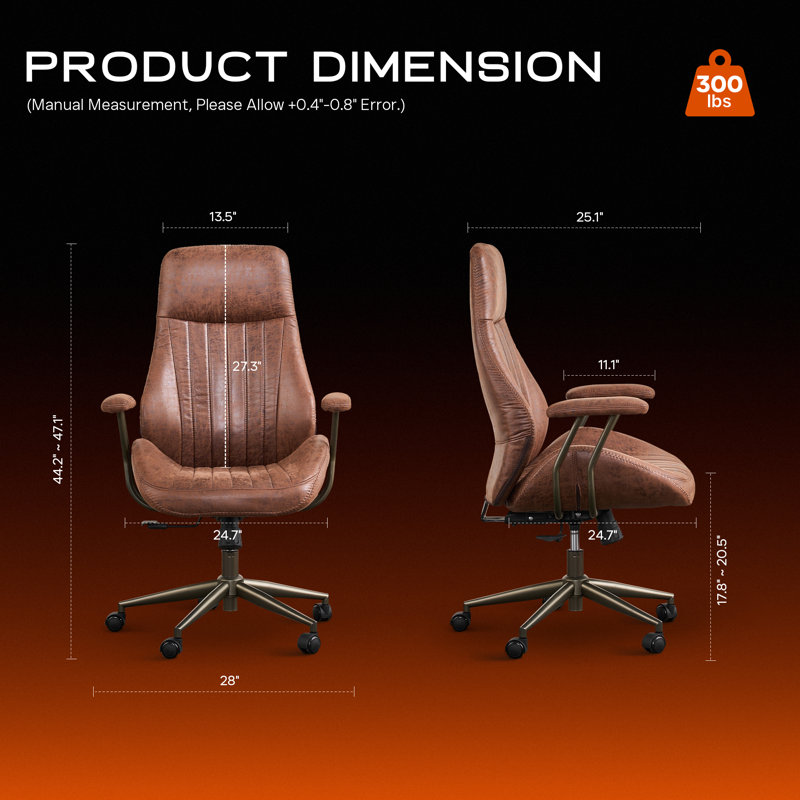 Ergonomic Office Chair Swivel Task Chair With Adjustable Gas Lift, Dark Brown