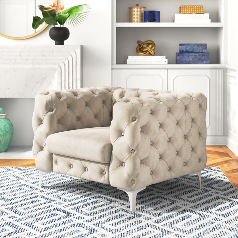 Graford 104.14Cm Wide Tufted Velvet Armchair, Beige