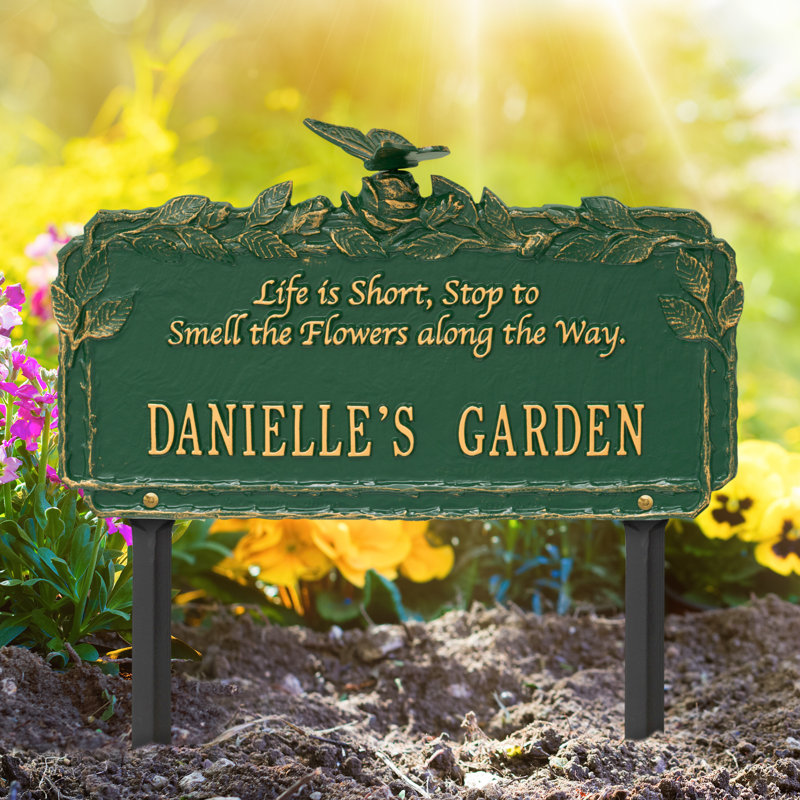 Butterfly Rose Quote Personalized Garden Sign, Green/Gold, Yes