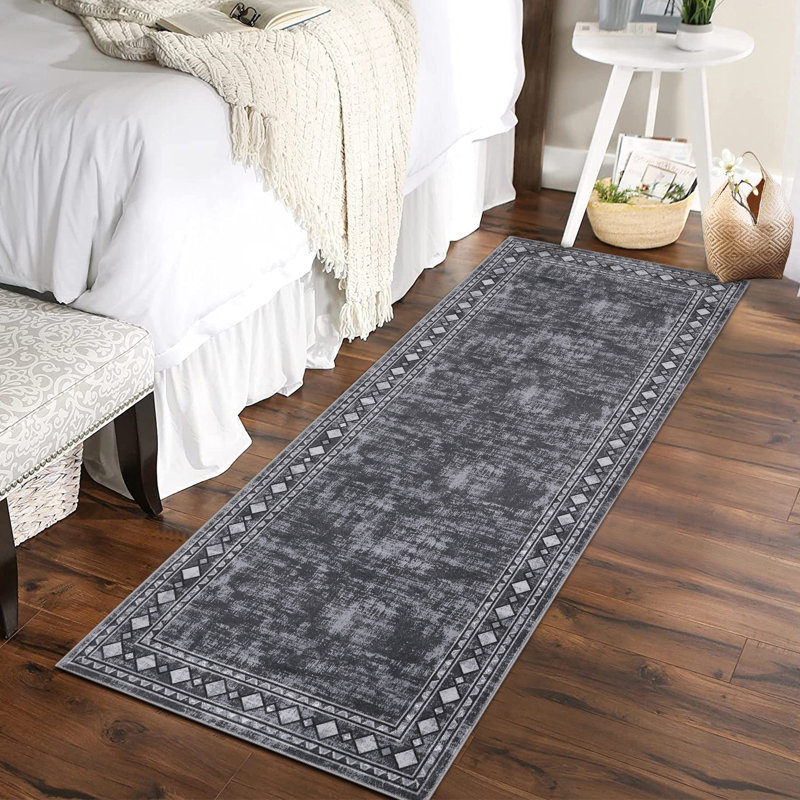 Jekori Contemporary Geometric Border Area Rug Indoor Modern Washable Soft Throw Carpet, Runner 2' x 6'