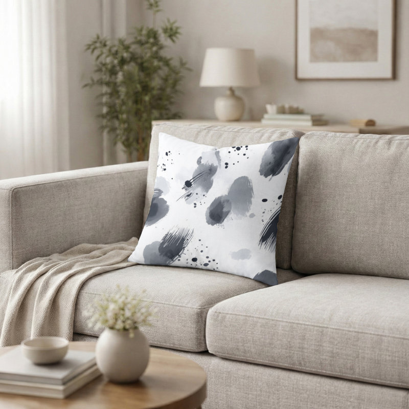 Coussin abstrait à imprimé abstrait gris anthracite, H 16 po x l 16 po