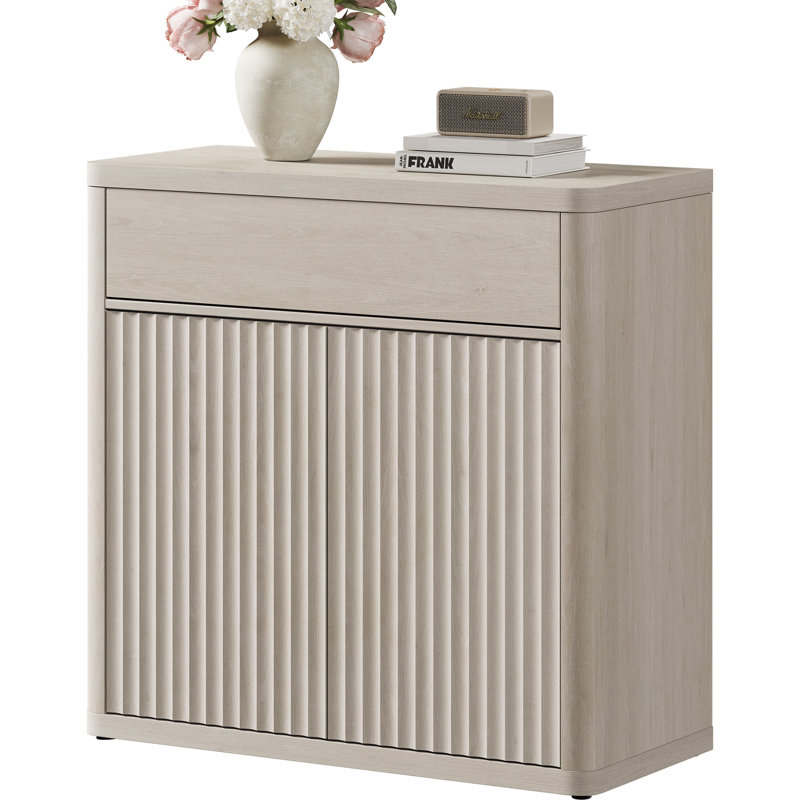 Cesiro 34.6''W Storage Sideboard With Draw And Height-Adjustable Cabinet, White Alder, 1