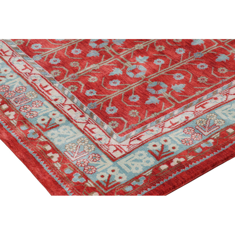 Rug & Kilim’S Khotan Style Rug In Red And Blue With Geometric Patterns
