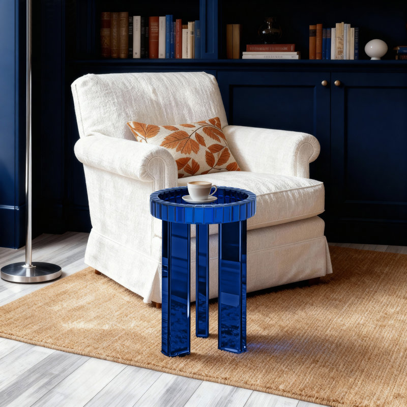 Glass Top End Table, Blue