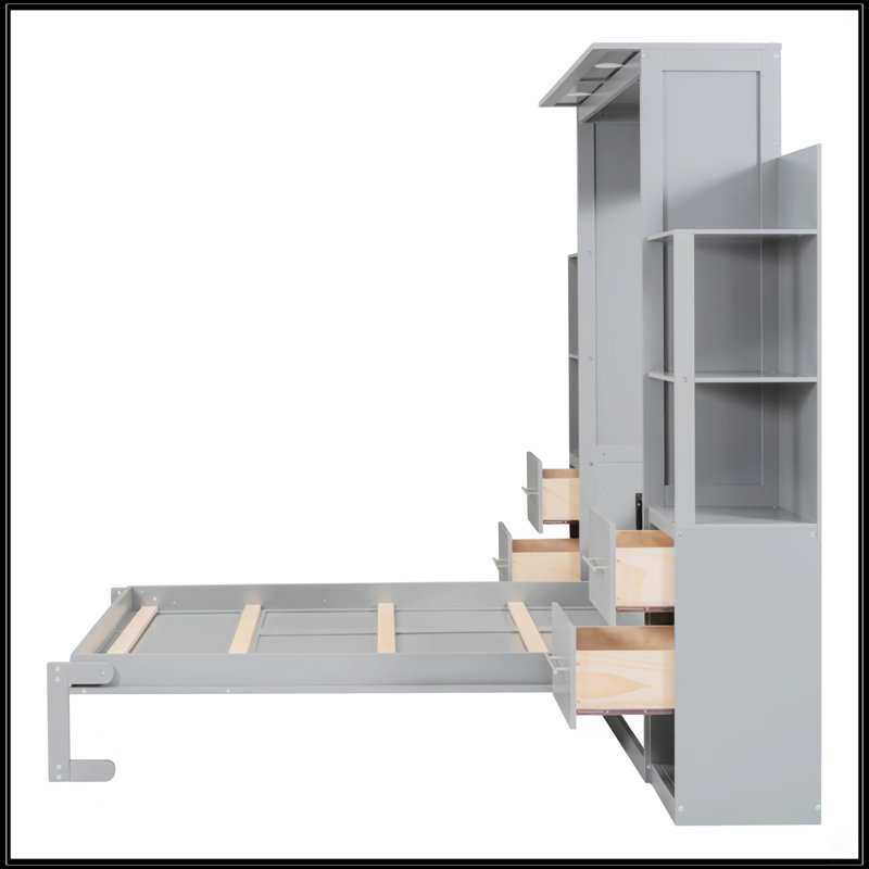 Lit escamotable double pleine grandeur avec tablettes