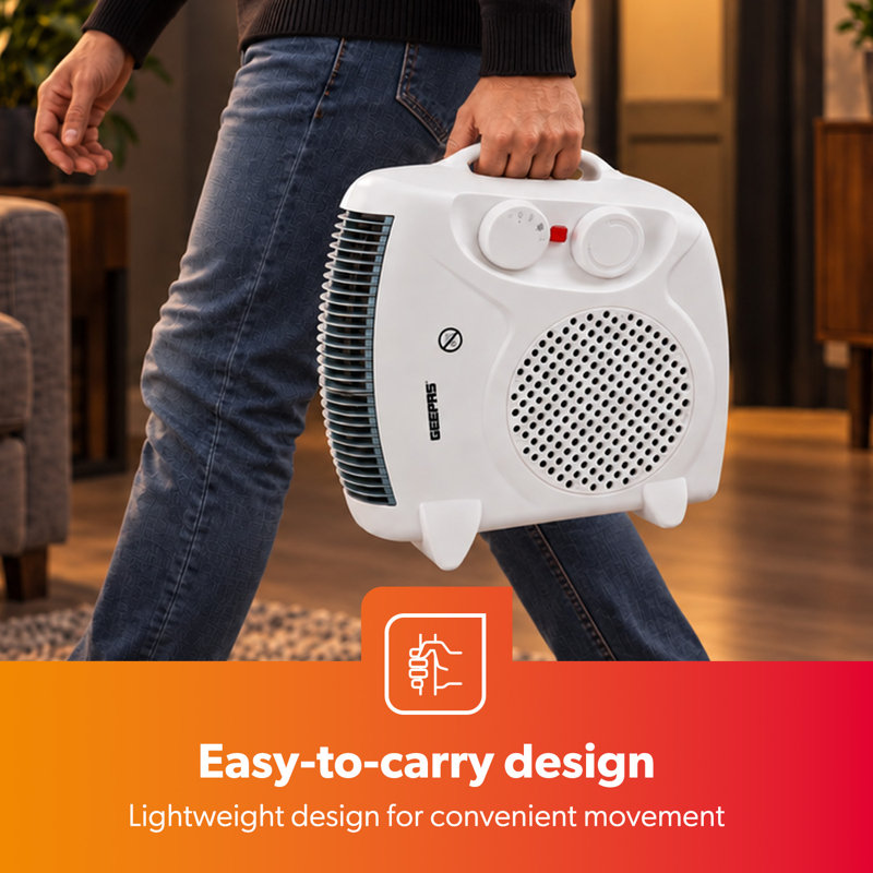 GEEPAS Fan Heater 2000W | Electric Heaters for Home with 2 Heat Settings 1000–2000W | Energy Efficient Upright Space Room Heater with Instant Heat | Tip-Over & Overheat Protection | Low Running Cost