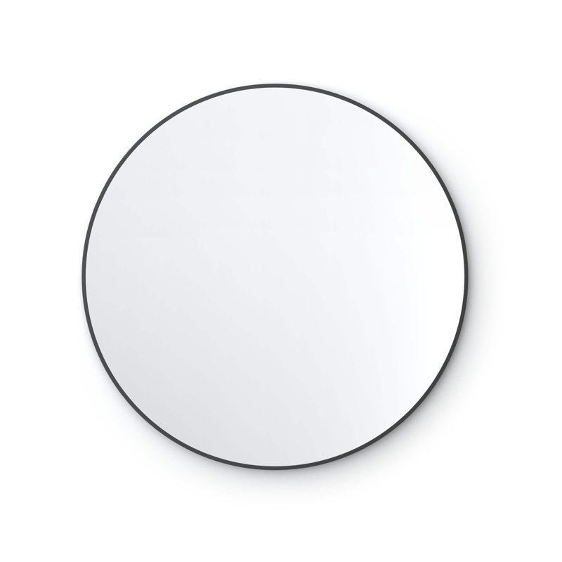 24" Round Metal Frame Shatterproof Wall Mount Mirror, 32" x 32", Matte Black