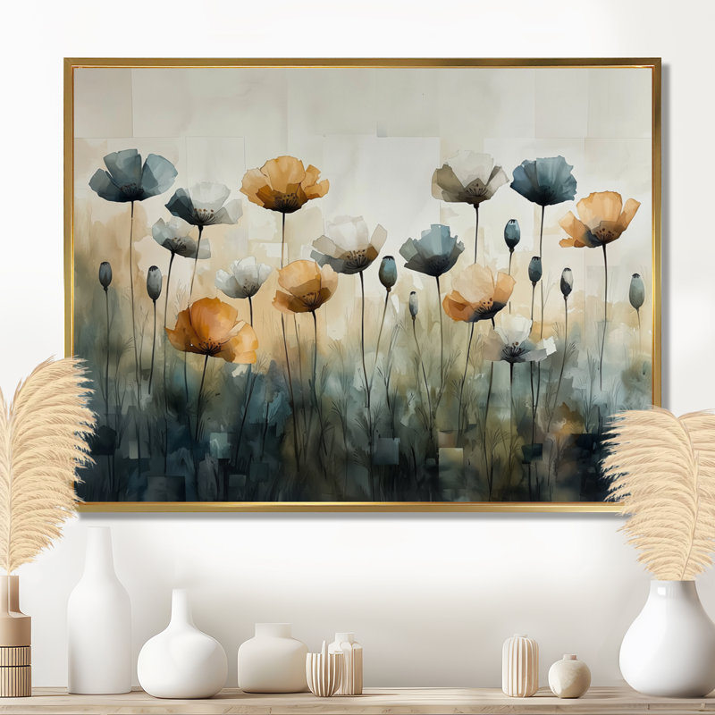 Anastasia - Art mural floral, Cadre flottant doré, H 34 po x l 44 po
