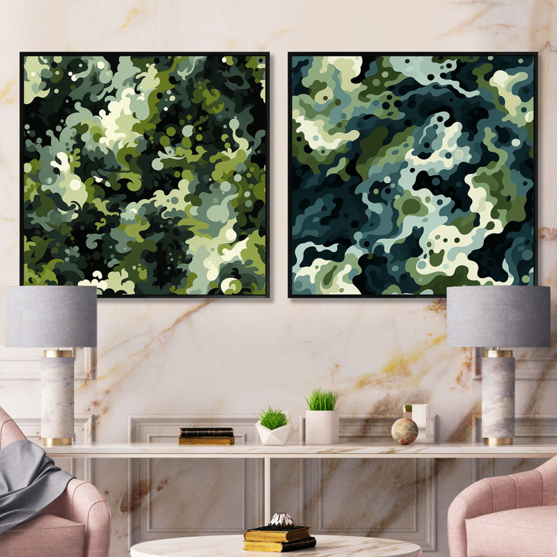 Corienne - ensemble de 2 collages carrés abstraits, Cadre flottant noir, H 16 po x l 33 po