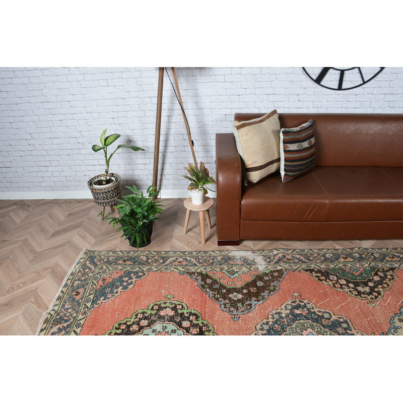 Tapis de couloir turc anatolien tissé à la main en orange vif pour la cuisine et les longs couloirs