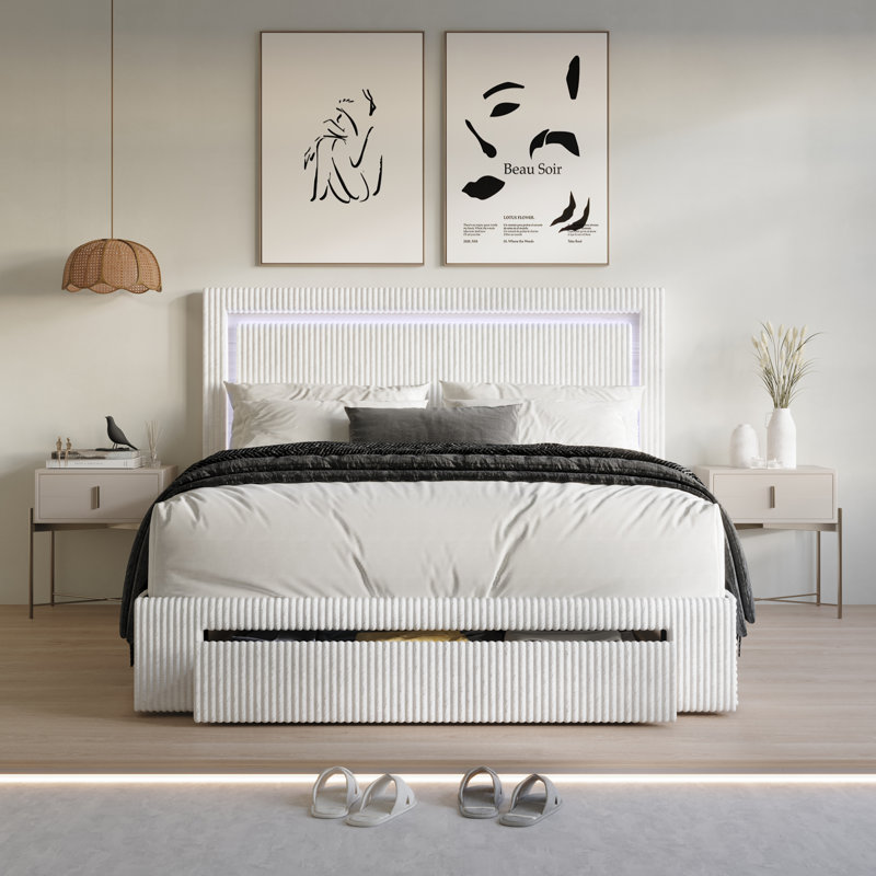 Georgia-Lee Upholstered Wingback Storage Bed, King, Light Gray