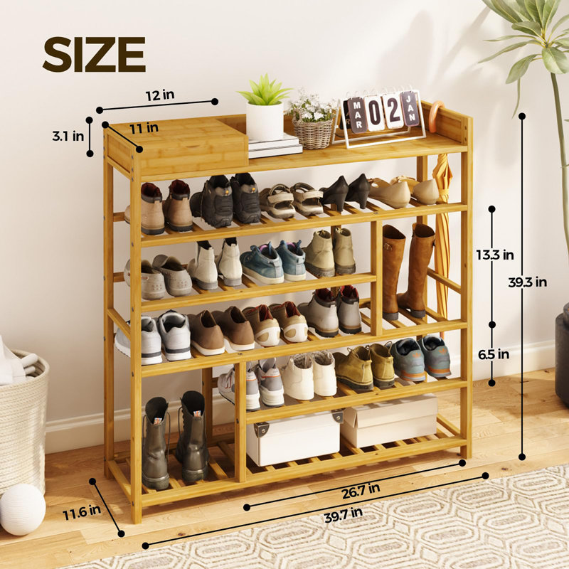 Range-chaussures en bambou avec boîte de rangement, Naturel