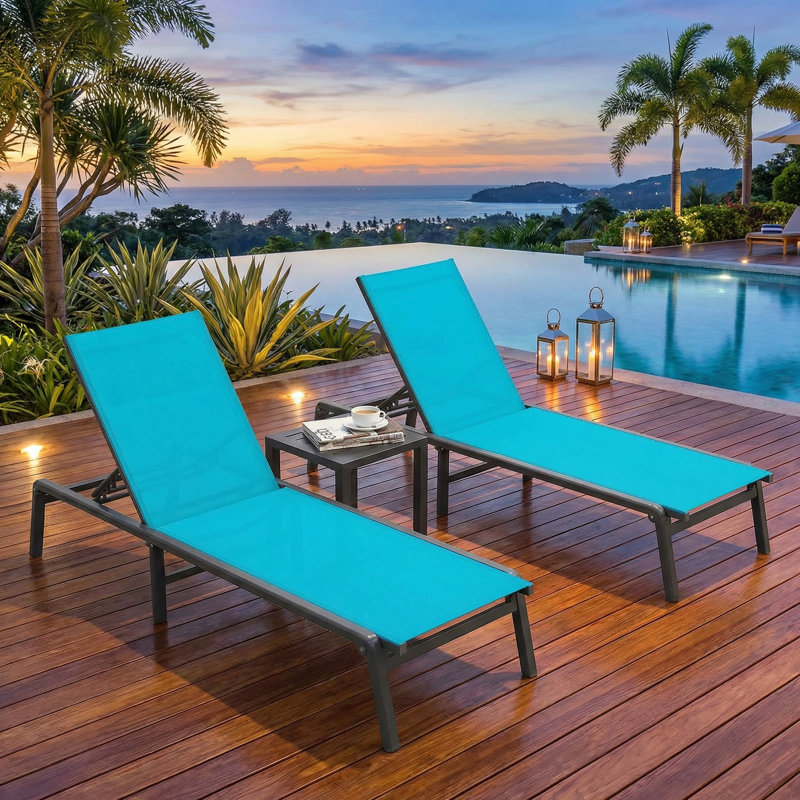 Ajoku Full Assembled 1 Piece Aluminum Foldable Chaise Lounge Chair With 5 Position Adjustable Backrest, Blue