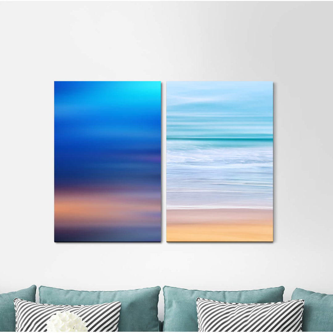 2-tlg. Leinwandbilder-Set - Grafikdruck „Sky Sea Silence Calm Water Calming”