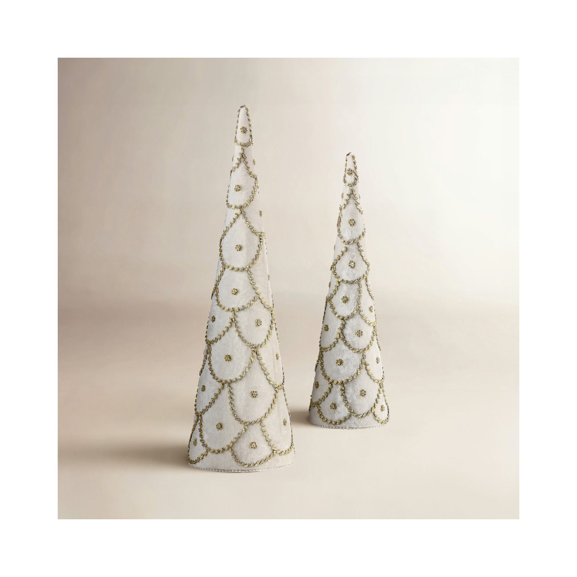 18-24" Jeweled Scalloped Velvet Cone Tree, Ivory