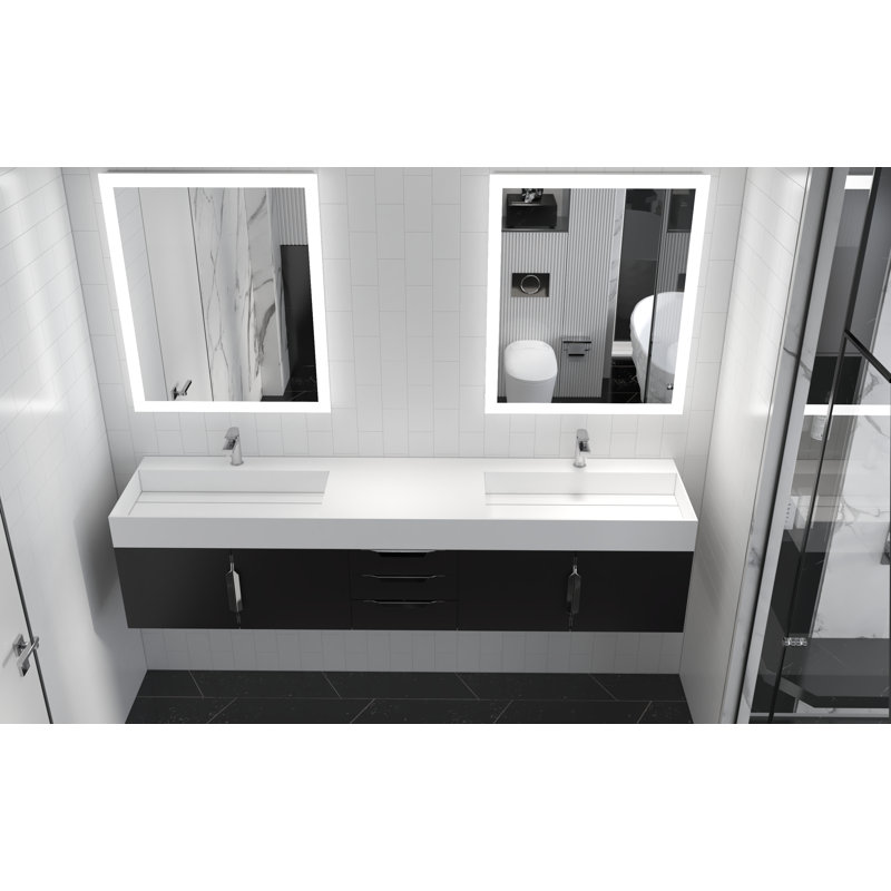 84" Amazon Double Bathroom Vanity with Top, Black, Brushed Nickel, White