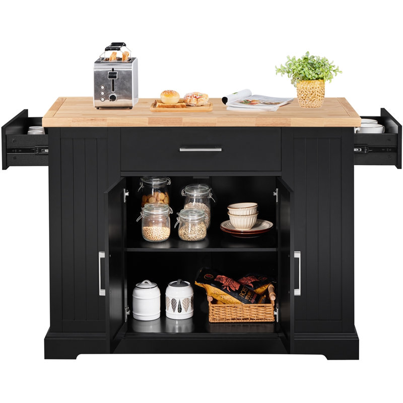 Londono Solid Wood Top Kitchen Island, Black
