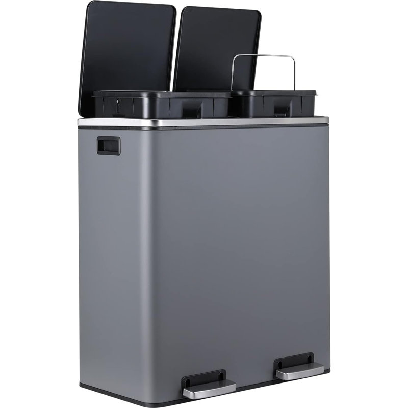 LFCR1020 Steel Step On Multi-Compartment Rubbish & Recycling Bin - 60L