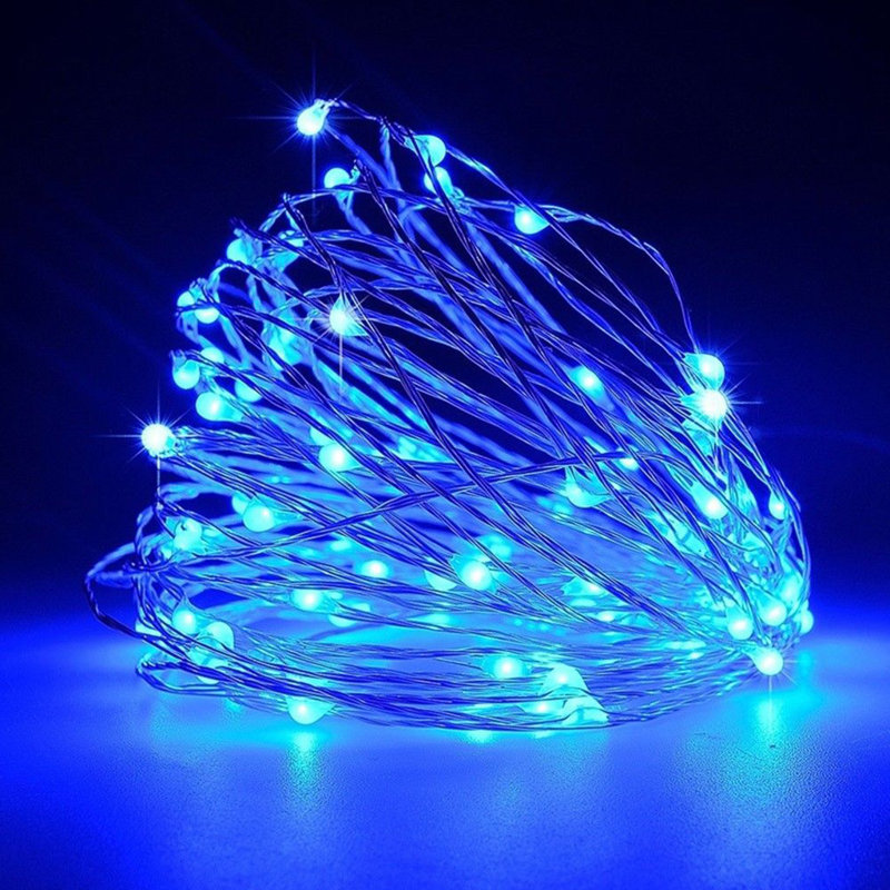 Guirlande lumineuse 33 pi 100 lumières à DEL à fil USB pour chambre à coucher, dortoir, décoration de fête de Noël, Bleu