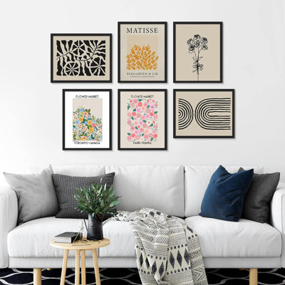 Henri Matisse Mid-Century Modern Shape Flower Market Pictures Framed Wall Art 6 Pieces Paper Print