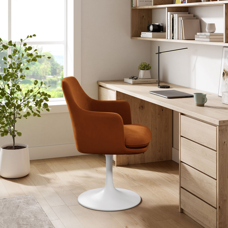 Lippa Performance Velvet Swivel Dining Armchair, White, Velvet Rust
