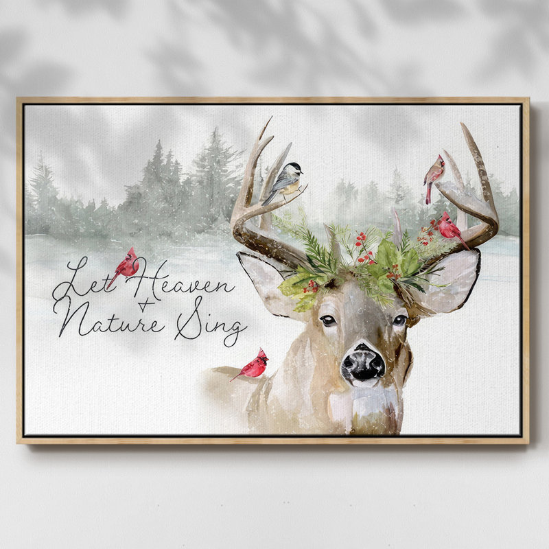 Collection de cerfs des Fêtes A, H 25 po x l 37 po x P 1,5 po, Encadré naturel