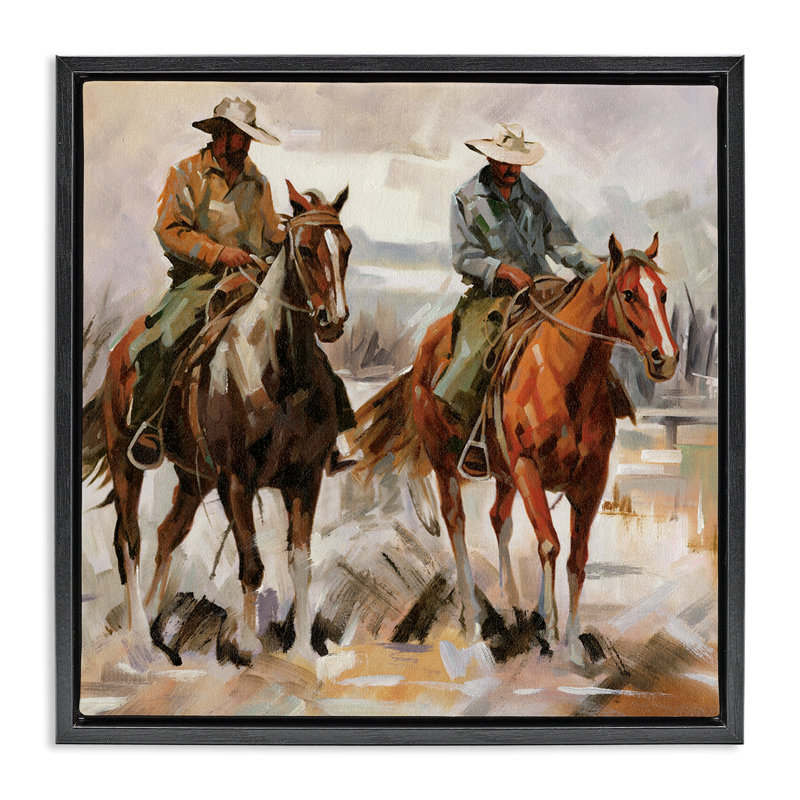  "Brush Stroke Cowboys", art mural sur toile flottante par échelle blanche, H 25 po x l 25 po, Cadre flottant noir de jais