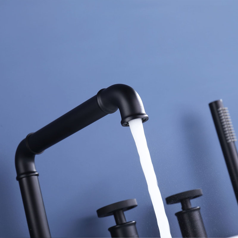 Robinet de baignoire romaine avec douche à main et robinets de baignoire à 3 poignées Robinet de baignoire en laiton massif à 5 trous avec valve