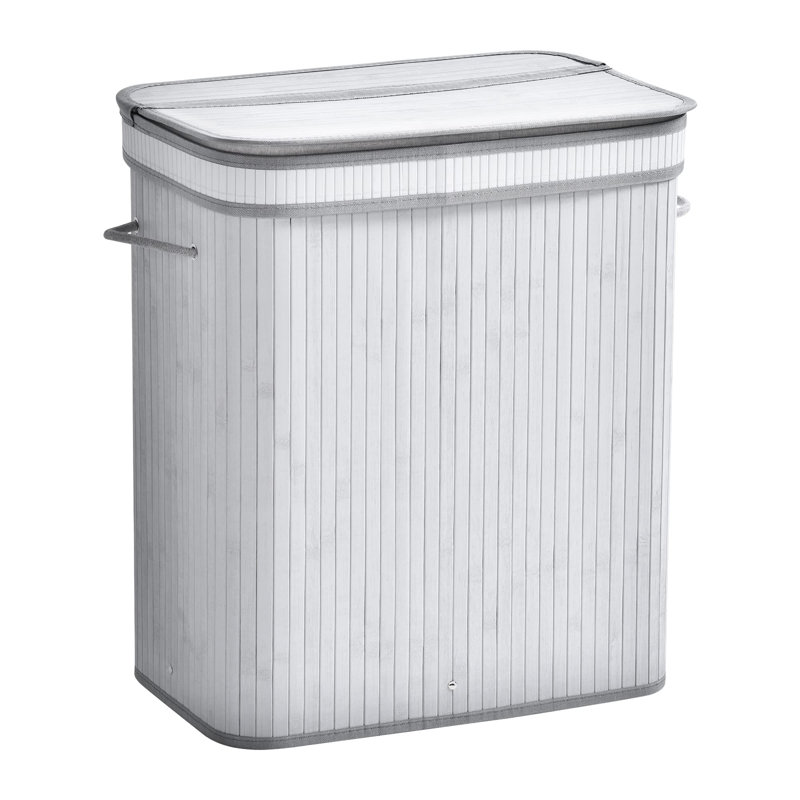 Wood Laundry Bin with Handles, White