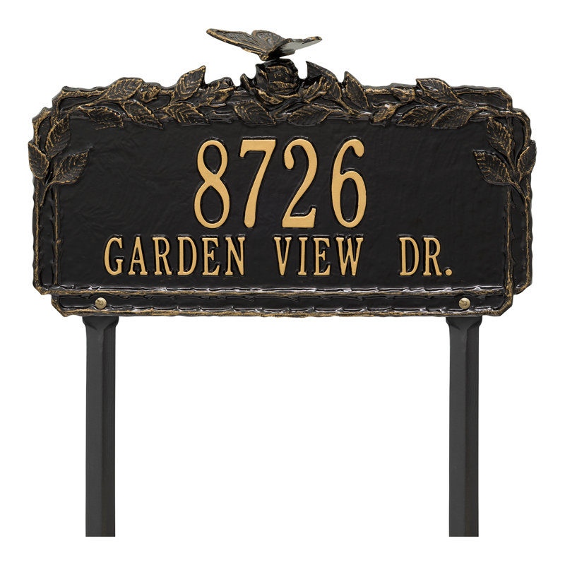 Butterfly Rose Personalized Garden Sign, Black/Gold, Yes