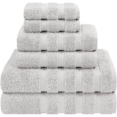 Ensemble de serviettes 6 pièces en lin doux, 2 serviettes de bain, 2 serviettes à main, 2 débarbouillettes, serviettes turques 100% coton 600 g / m² pour la salle de bain, ensembles de serviettes gris argenté