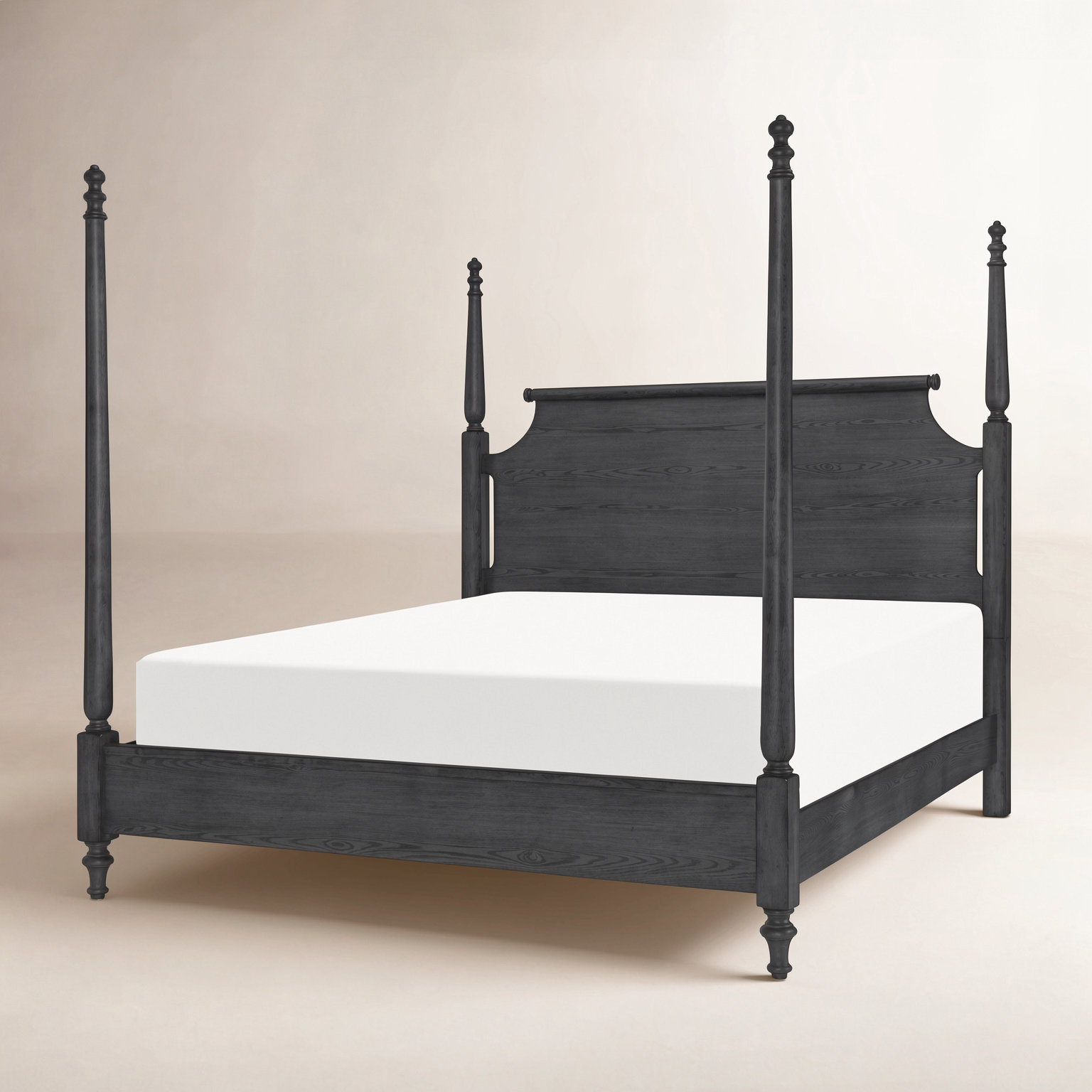 Country Living Four Poster Oak Bed, Black, King