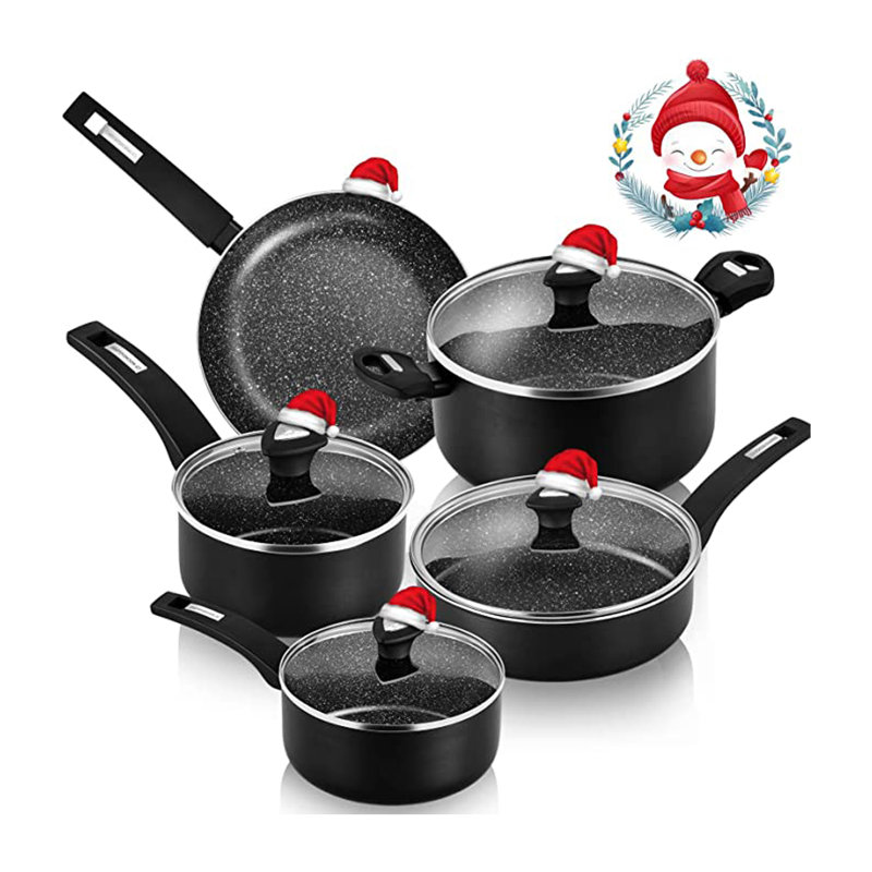 Batterie de cuisine 9 pièces en aluminium antiadhésif avec couvercles