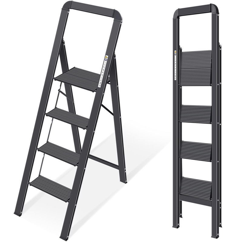 4 - Step Aluminum Lightweight Folding Step Ladder, Black