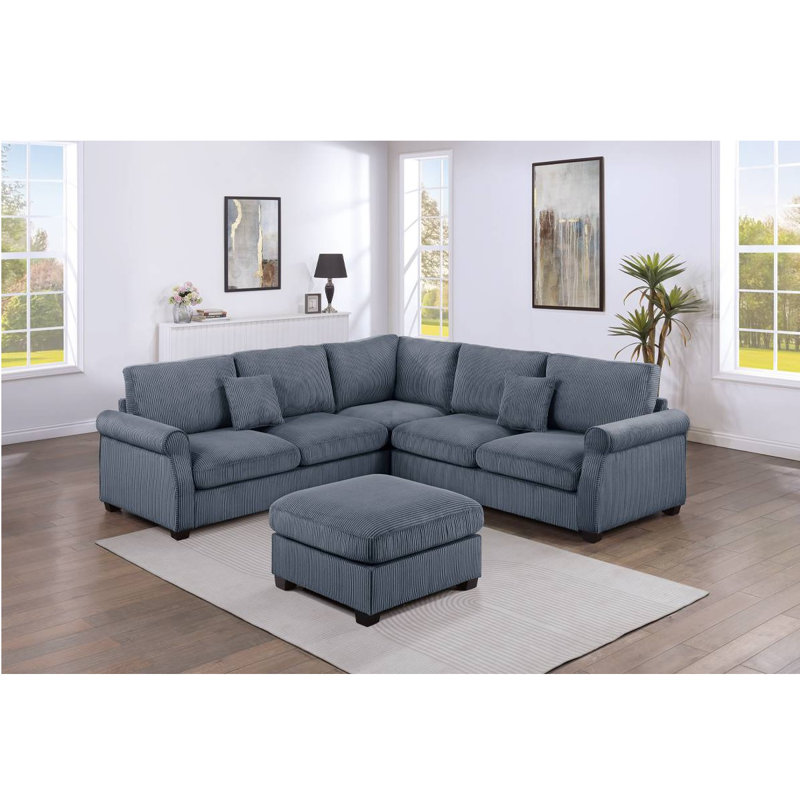 Isela 4 - Piece Upholstered Sectional, Dark Gray Corduroy