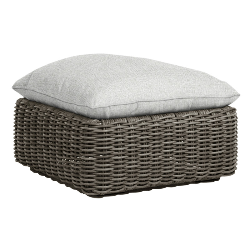 Montecito Outdoor Ottoman with Cushion, Welt, Raffia, Rollo Cream