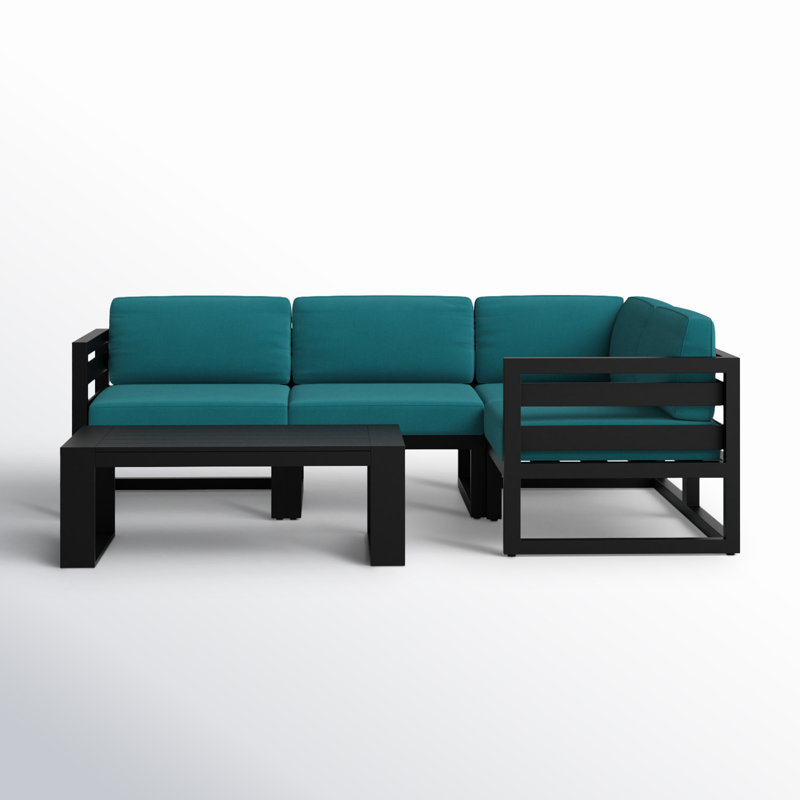 Avion 5 Piece Sectional Set - Black, Cast Silver Sunbrella®, Black