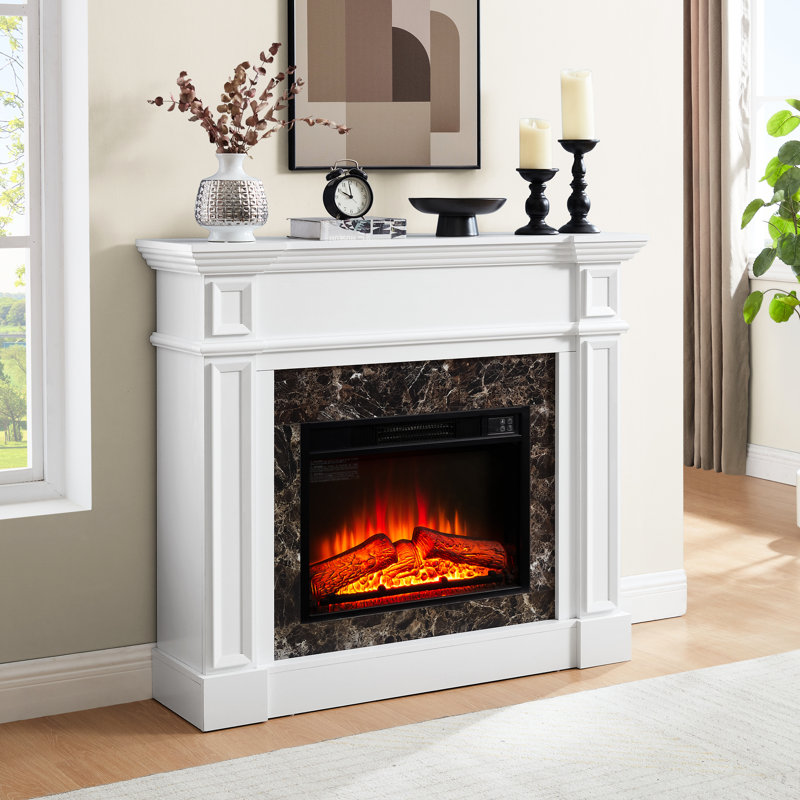 Manteau de cheminée électrique blanc - l 45,6 po x P 11,8 po x H 40 po. Compact, peu encombrant, flammes télécommandées, accessoire moderne - télécommande, flamme réglable, look fabuleux